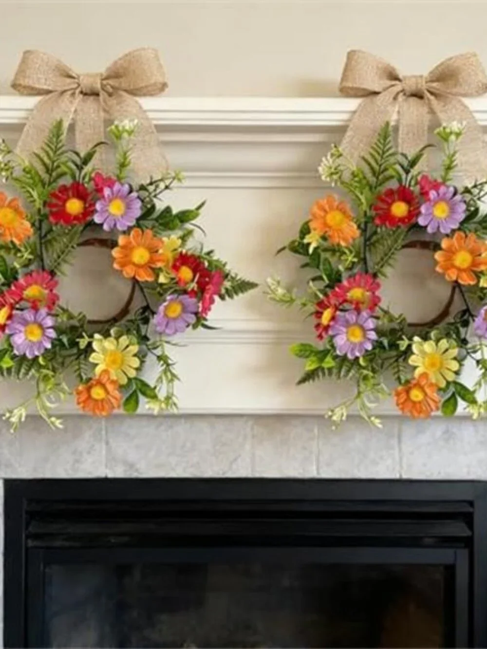 4 Pcs Mini Flowers Wreaths for Cabinets with Orange Red Purple Yellow Daisy